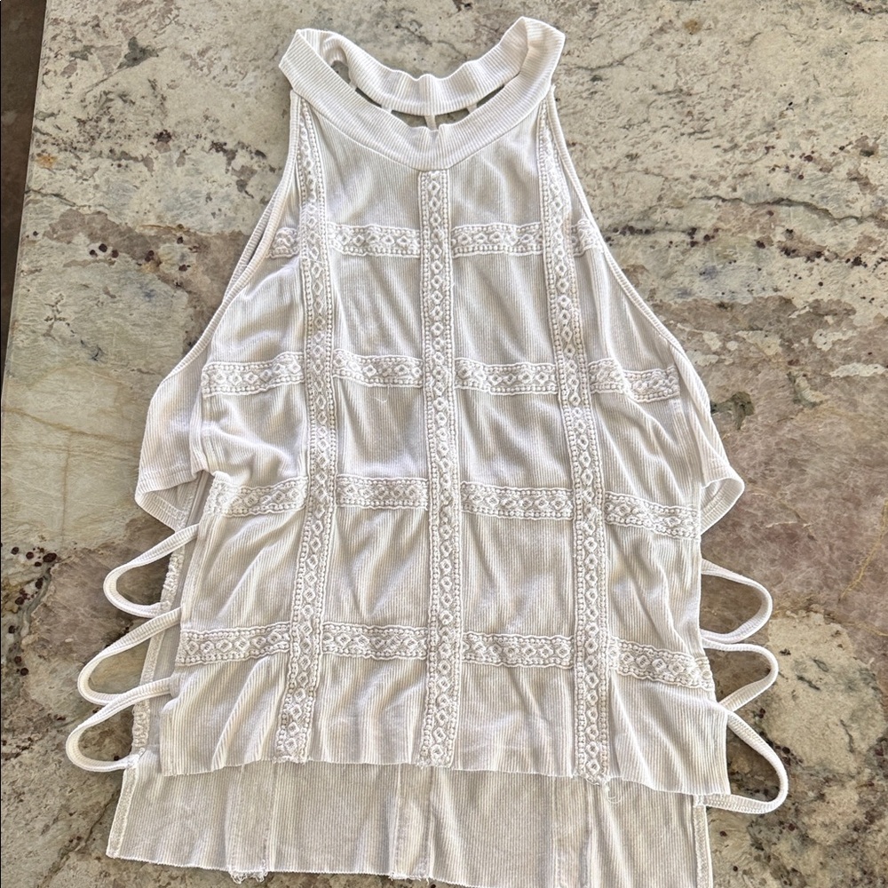 White knit tank with strappy sides and back